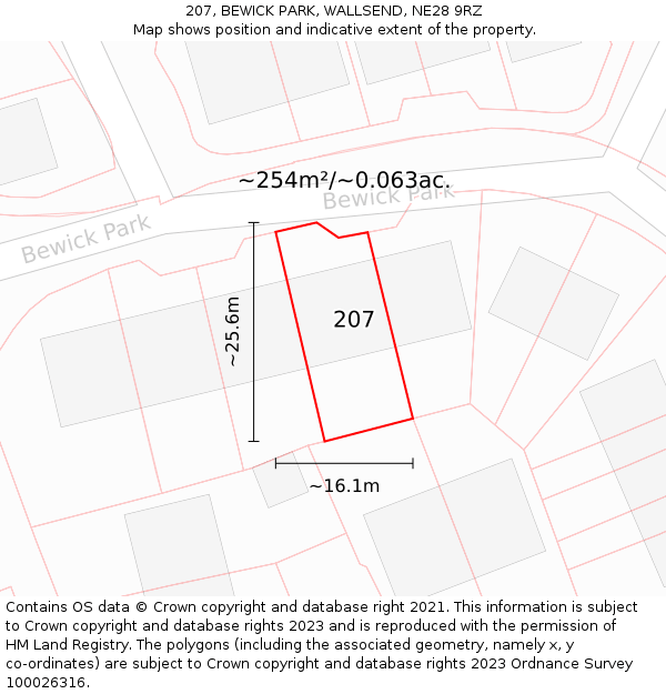 207, BEWICK PARK, WALLSEND, NE28 9RZ: Plot and title map