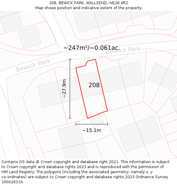 208, BEWICK PARK, WALLSEND, NE28 9RZ: Plot and title map