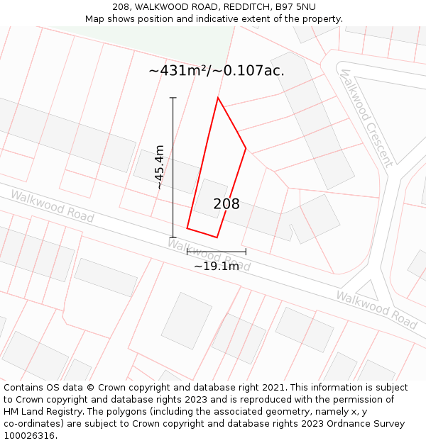 208, WALKWOOD ROAD, REDDITCH, B97 5NU: Plot and title map