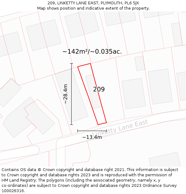 209, LINKETTY LANE EAST, PLYMOUTH, PL6 5JX: Plot and title map