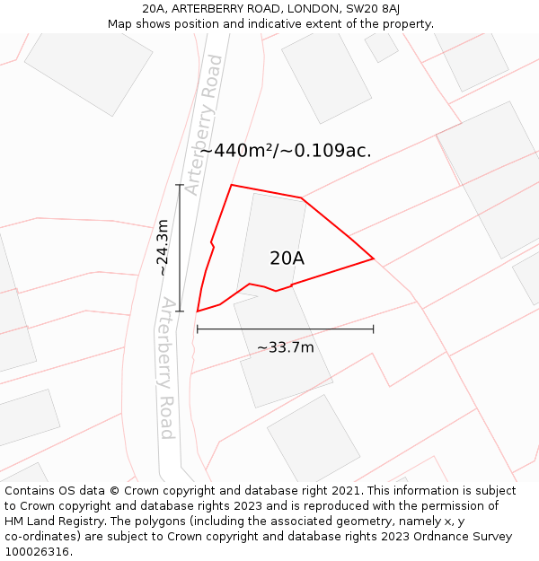 20A, ARTERBERRY ROAD, LONDON, SW20 8AJ: Plot and title map