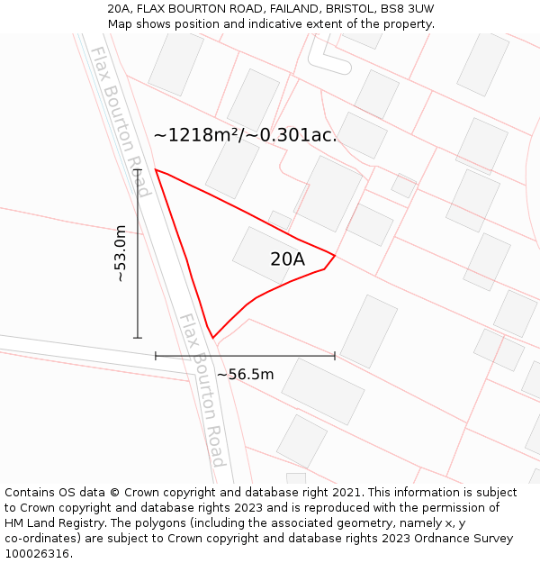 20A, FLAX BOURTON ROAD, FAILAND, BRISTOL, BS8 3UW: Plot and title map