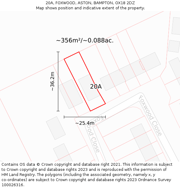 20A, FOXWOOD, ASTON, BAMPTON, OX18 2DZ: Plot and title map