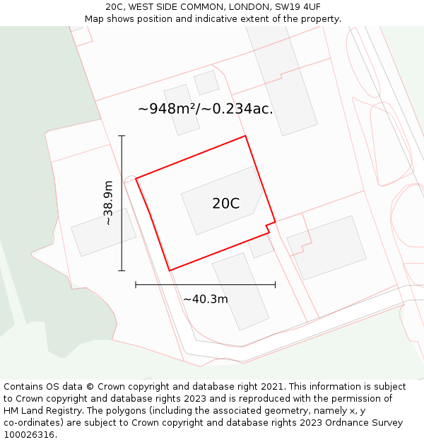 20C, WEST SIDE COMMON, LONDON, SW19 4UF: Plot and title map