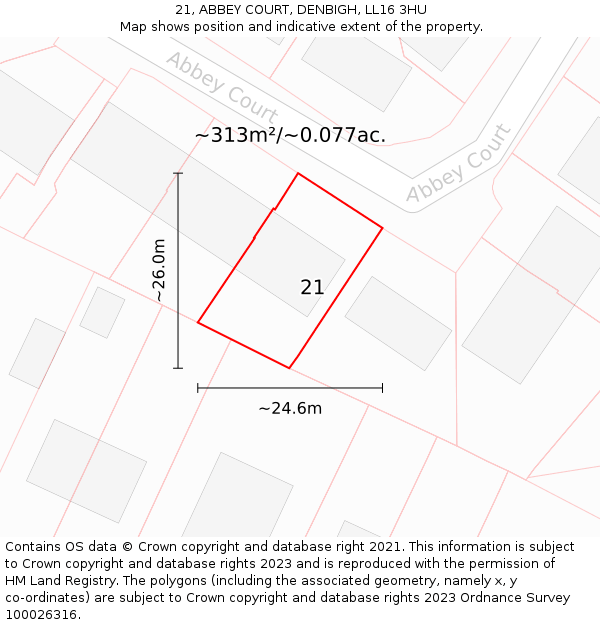 21, ABBEY COURT, DENBIGH, LL16 3HU: Plot and title map