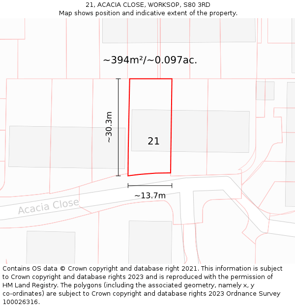 21, ACACIA CLOSE, WORKSOP, S80 3RD: Plot and title map