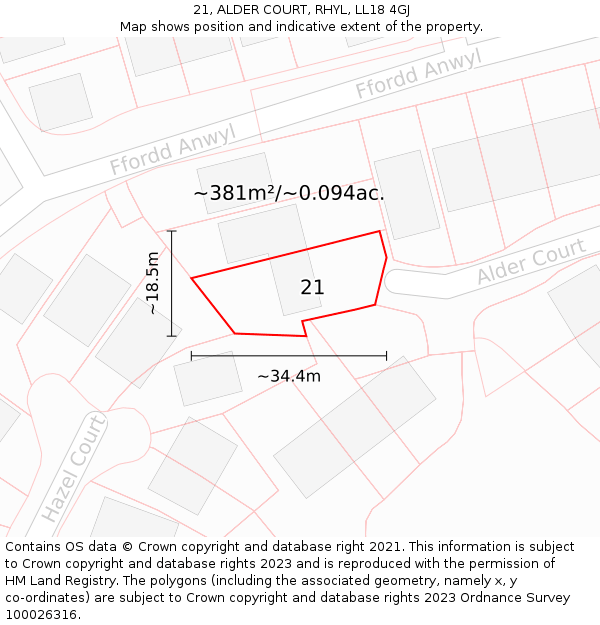 21, ALDER COURT, RHYL, LL18 4GJ: Plot and title map