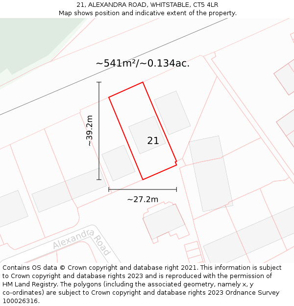 21, ALEXANDRA ROAD, WHITSTABLE, CT5 4LR: Plot and title map