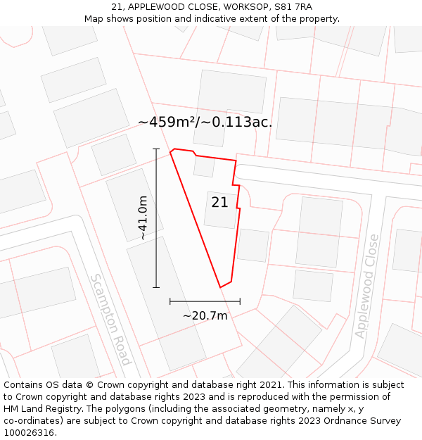 21, APPLEWOOD CLOSE, WORKSOP, S81 7RA: Plot and title map