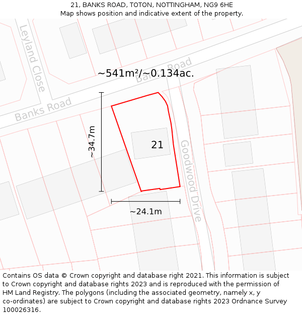 21, BANKS ROAD, TOTON, NOTTINGHAM, NG9 6HE: Plot and title map