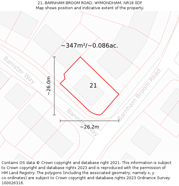 21, BARNHAM BROOM ROAD, WYMONDHAM, NR18 0DF: Plot and title map