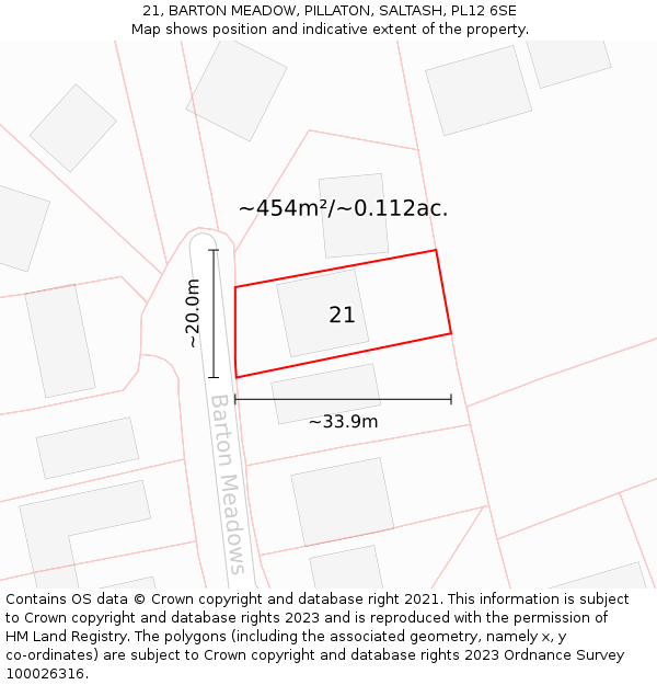 21, BARTON MEADOW, PILLATON, SALTASH, PL12 6SE: Plot and title map