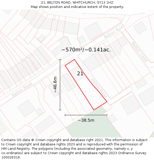 21, BELTON ROAD, WHITCHURCH, SY13 1HZ: Plot and title map