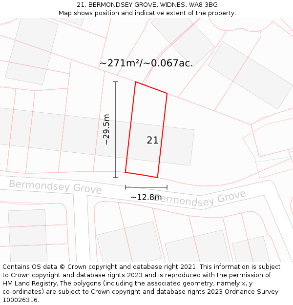 21, BERMONDSEY GROVE, WIDNES, WA8 3BG: Plot and title map