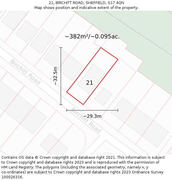 21, BIRCHITT ROAD, SHEFFIELD, S17 4QN: Plot and title map