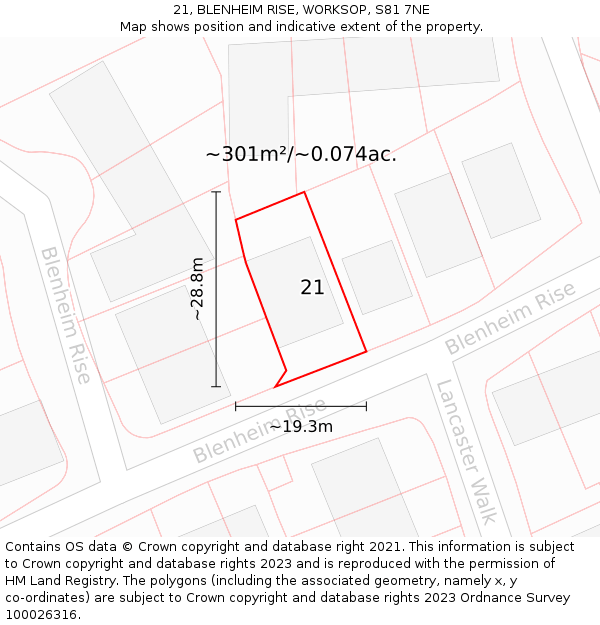 21, BLENHEIM RISE, WORKSOP, S81 7NE: Plot and title map