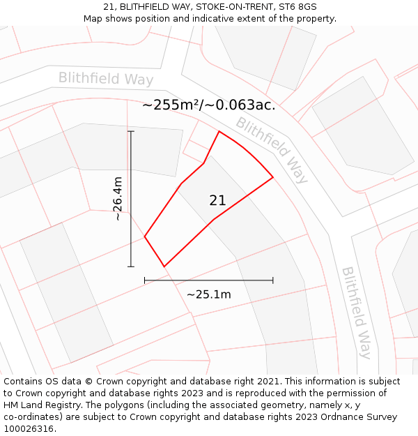 21, BLITHFIELD WAY, STOKE-ON-TRENT, ST6 8GS: Plot and title map