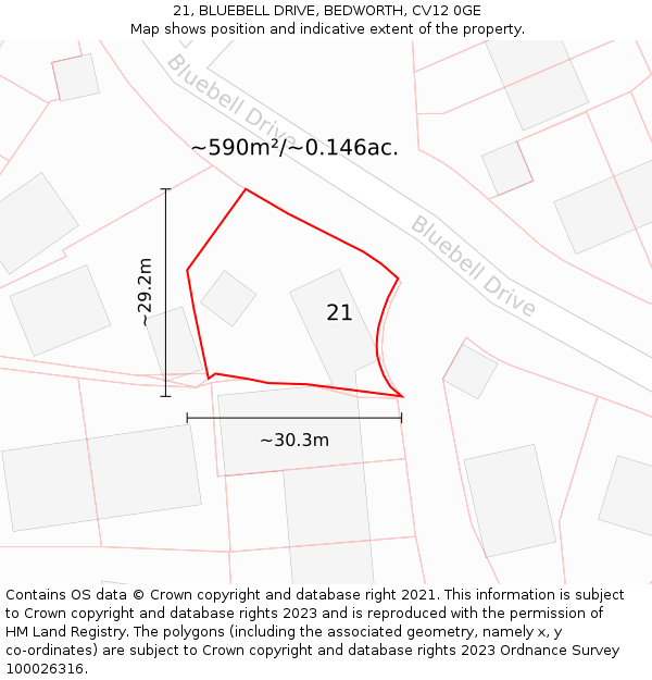 21, BLUEBELL DRIVE, BEDWORTH, CV12 0GE: Plot and title map