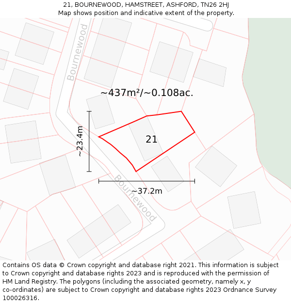 21, BOURNEWOOD, HAMSTREET, ASHFORD, TN26 2HJ: Plot and title map