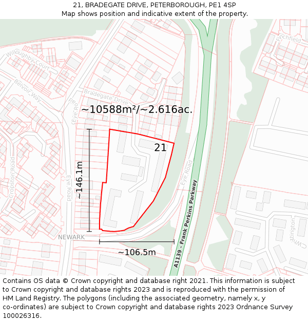 21, BRADEGATE DRIVE, PETERBOROUGH, PE1 4SP: Plot and title map