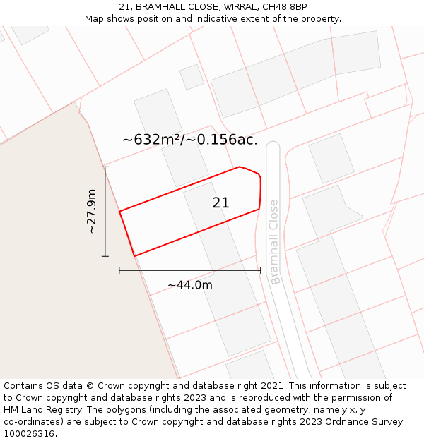 21, BRAMHALL CLOSE, WIRRAL, CH48 8BP: Plot and title map
