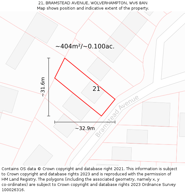 21, BRAMSTEAD AVENUE, WOLVERHAMPTON, WV6 8AN: Plot and title map