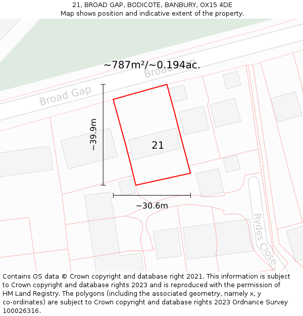 21, BROAD GAP, BODICOTE, BANBURY, OX15 4DE: Plot and title map