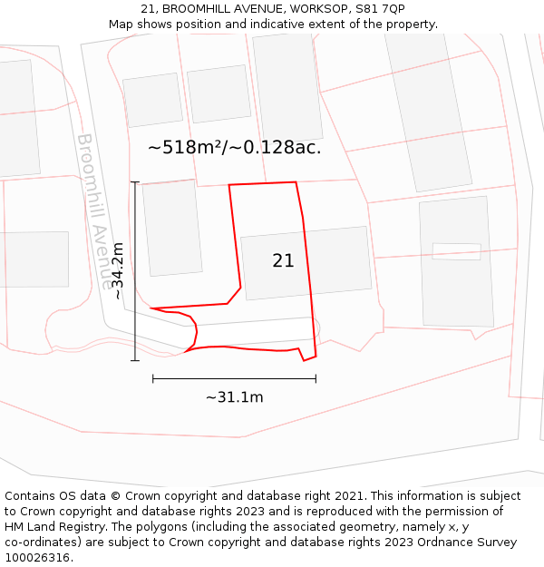 21, BROOMHILL AVENUE, WORKSOP, S81 7QP: Plot and title map