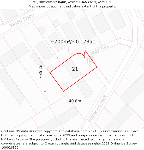 21, BROXWOOD PARK, WOLVERHAMPTON, WV6 8LZ: Plot and title map