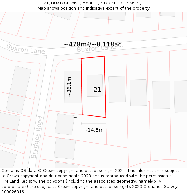 21, BUXTON LANE, MARPLE, STOCKPORT, SK6 7QL: Plot and title map