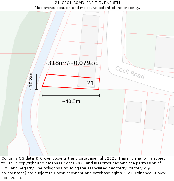 21, CECIL ROAD, ENFIELD, EN2 6TH: Plot and title map