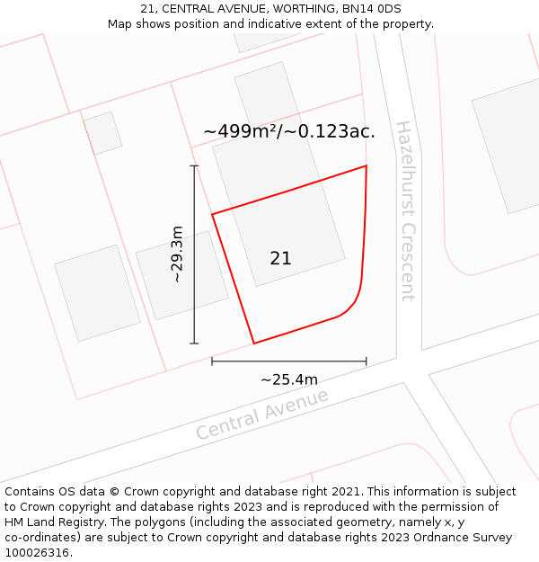 21, CENTRAL AVENUE, WORTHING, BN14 0DS: Plot and title map
