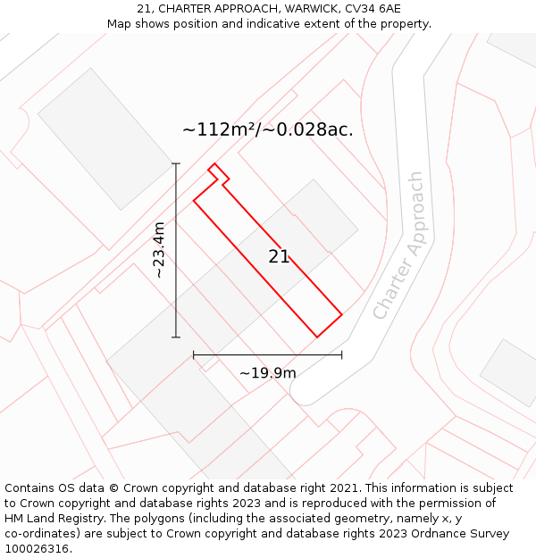 21, CHARTER APPROACH, WARWICK, CV34 6AE: Plot and title map