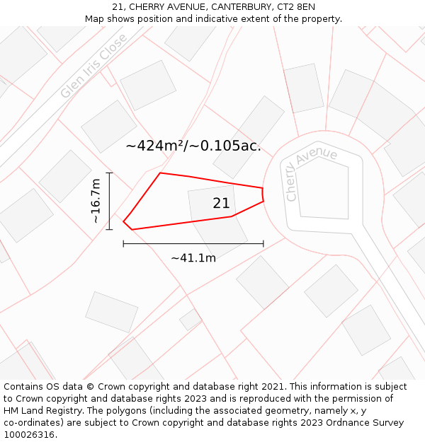 21, CHERRY AVENUE, CANTERBURY, CT2 8EN: Plot and title map