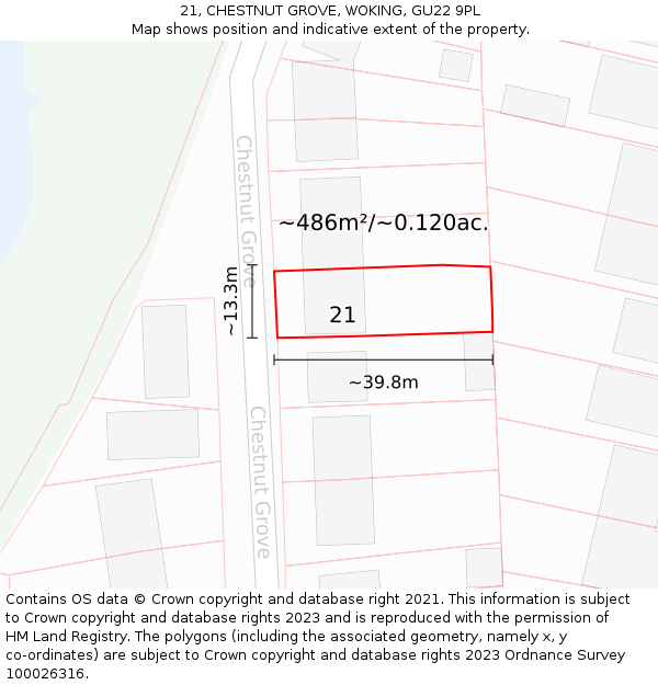 21, CHESTNUT GROVE, WOKING, GU22 9PL: Plot and title map