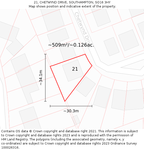 21, CHETWYND DRIVE, SOUTHAMPTON, SO16 3HY: Plot and title map