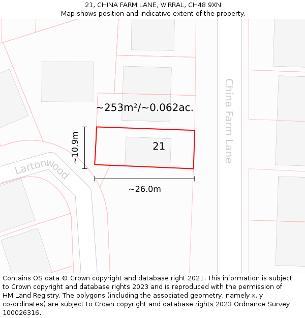 21, CHINA FARM LANE, WIRRAL, CH48 9XN: Plot and title map