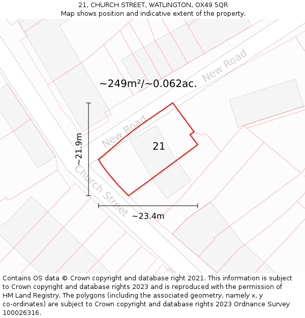 21, CHURCH STREET, WATLINGTON, OX49 5QR: Plot and title map