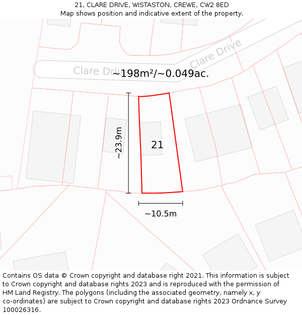 21, CLARE DRIVE, WISTASTON, CREWE, CW2 8ED: Plot and title map