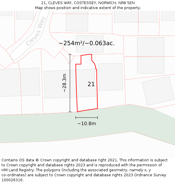 21, CLEVES WAY, COSTESSEY, NORWICH, NR8 5EN: Plot and title map