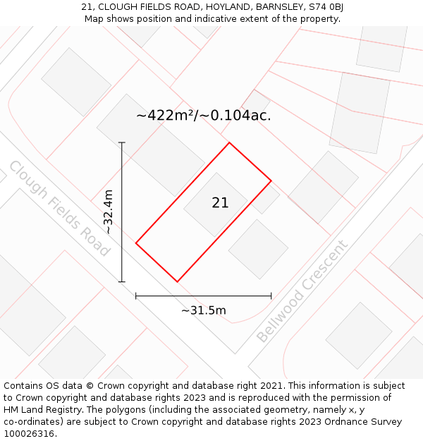 21, CLOUGH FIELDS ROAD, HOYLAND, BARNSLEY, S74 0BJ: Plot and title map