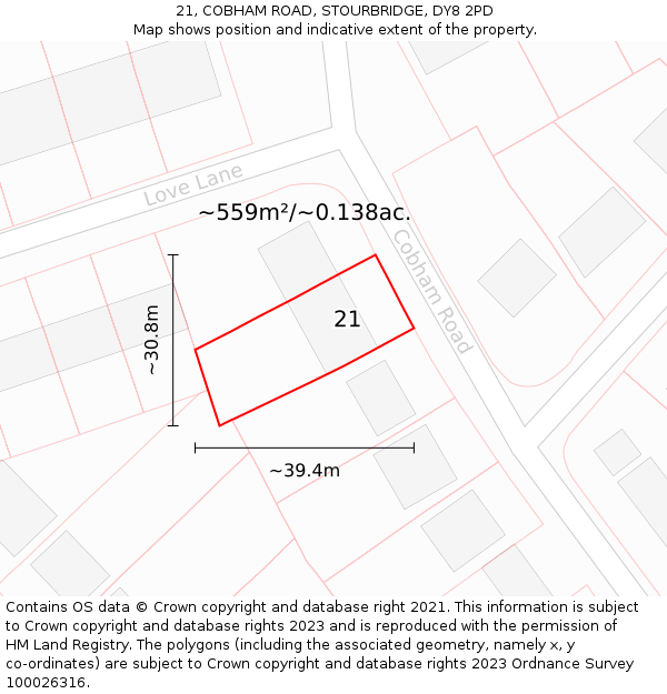 21, COBHAM ROAD, STOURBRIDGE, DY8 2PD: Plot and title map
