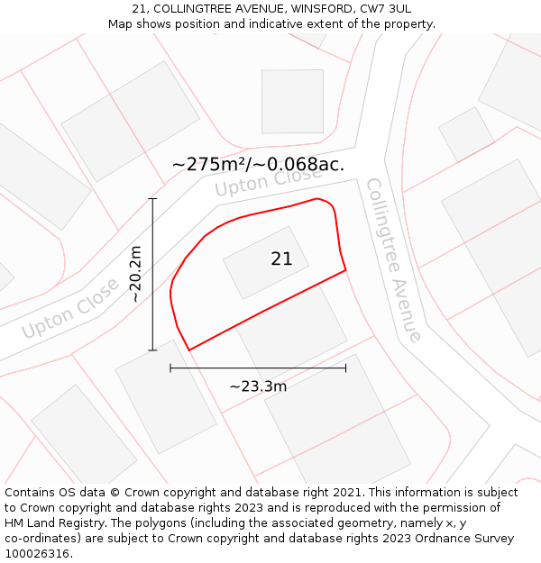 21, COLLINGTREE AVENUE, WINSFORD, CW7 3UL: Plot and title map