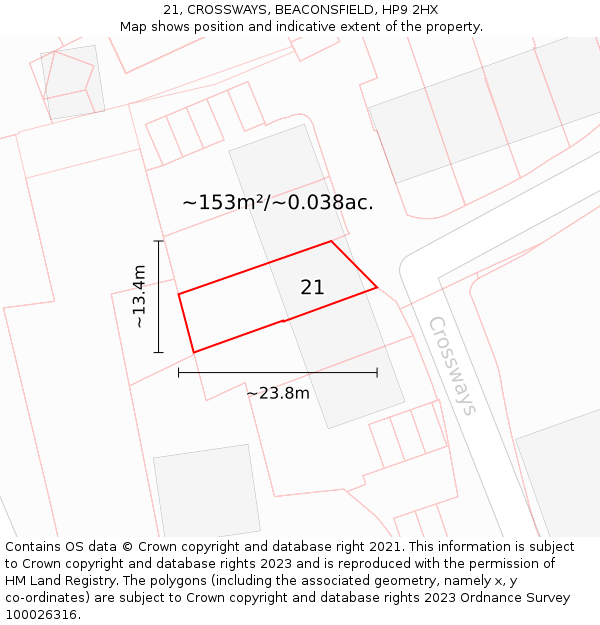 21, CROSSWAYS, BEACONSFIELD, HP9 2HX: Plot and title map