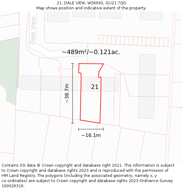 21, DALE VIEW, WOKING, GU21 7QD: Plot and title map