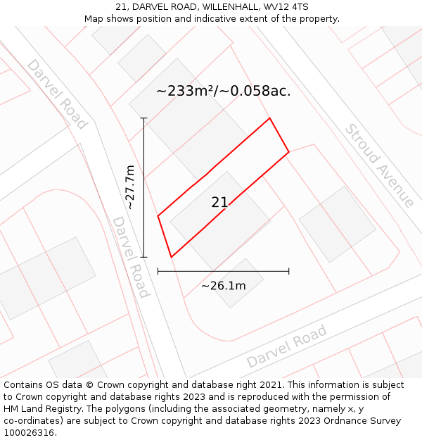 21, DARVEL ROAD, WILLENHALL, WV12 4TS: Plot and title map
