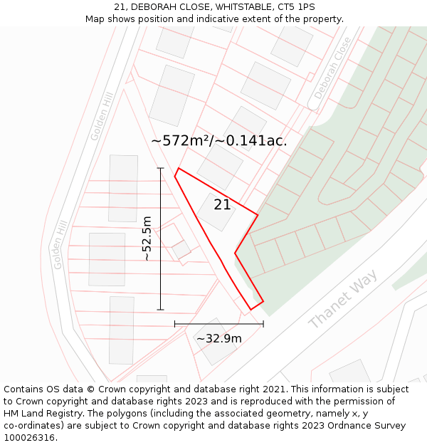 21, DEBORAH CLOSE, WHITSTABLE, CT5 1PS: Plot and title map