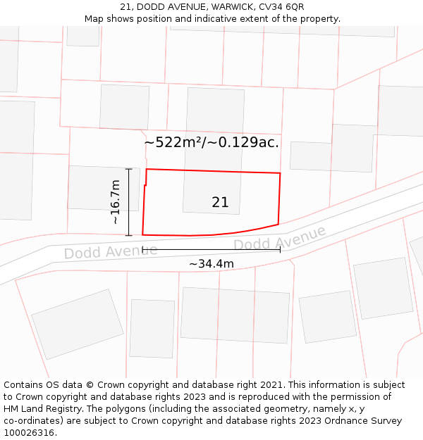 21, DODD AVENUE, WARWICK, CV34 6QR: Plot and title map