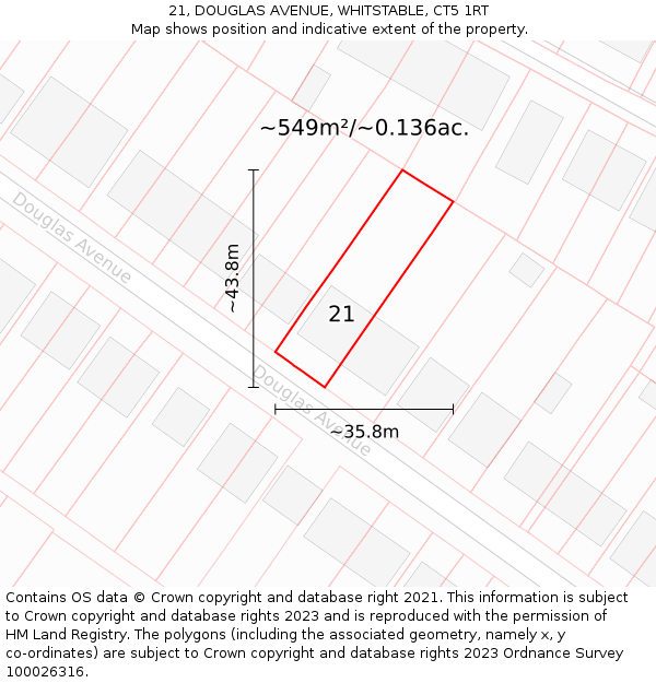 21, DOUGLAS AVENUE, WHITSTABLE, CT5 1RT: Plot and title map