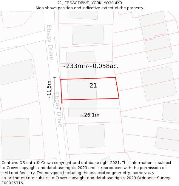 21, EBSAY DRIVE, YORK, YO30 4XR: Plot and title map